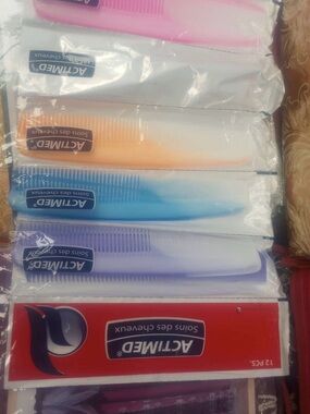 12 ofAssorted Colored Plastic Combs - 12 Pack (Pink, Orange, Blue, Purple, Red)